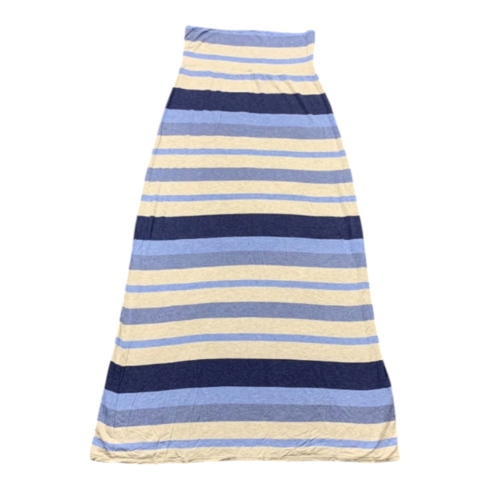 Max Studio Blue Striped Maxi Dress Fold Over Band Skirt Size Small